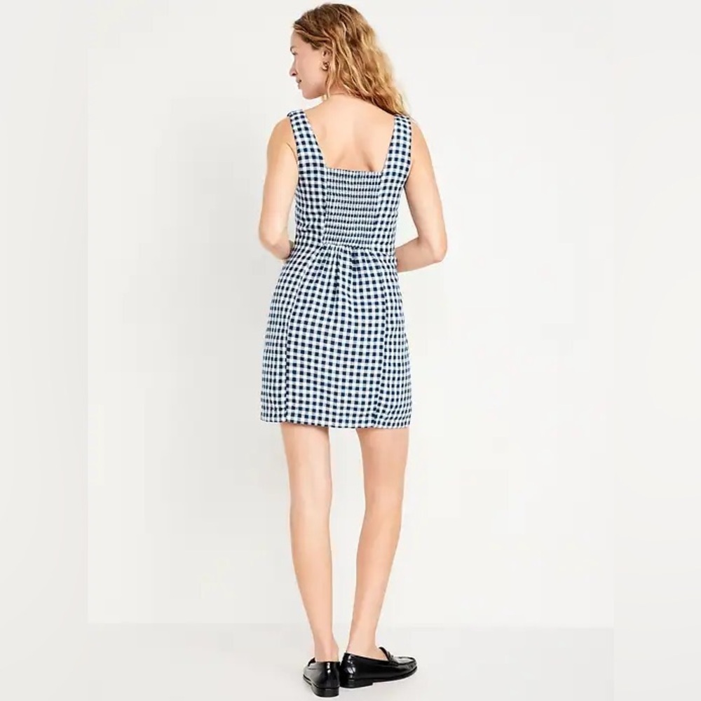 Old Navy Linen Blend Mini Dress XXL Gingham Preppy Classic Casual Square Neck